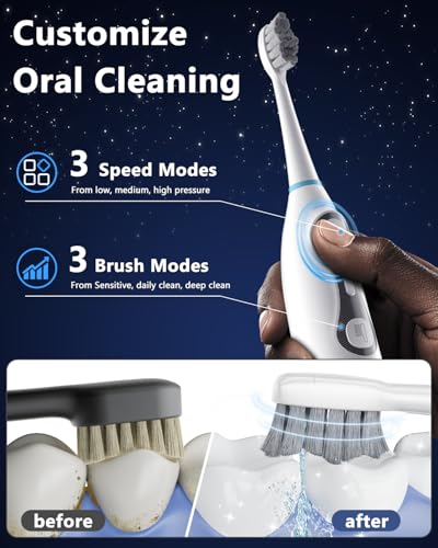 3-in-1 Flossing Toothbrush – Flosses, Vibrates and Oscillates, Electric Toothbrush with Water Flosser for Adults, 5 Brush Heads, 3 Modes for Plaque Removal, Sensitivity & Braces, Travel - White