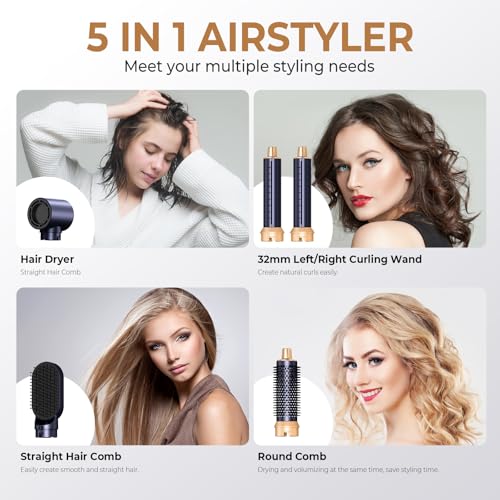 5 in 1 Hair Dryer Brush Set, Negative Ion Blow Dryer Brush Upgrade Hot Air Brush Air Styler Curling Wrap Air Curler, Curling Iron Hair Styling Tools As A Gift for Straight/Curl/Drying/Smoothing