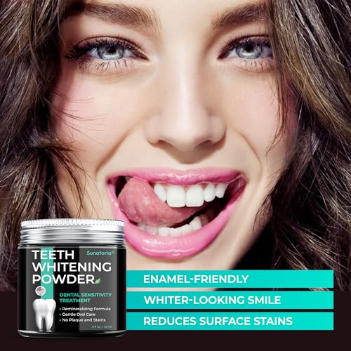 Teeth Whitening Powder - Remineralizing Tooth Powder with Nano Hydroxyapatite, Charcoal + Bentonite & Kaolin Clays - Gentle Tooth Polish for Sensitive Teeth, Fluoride-Free, Mint, 2 oz