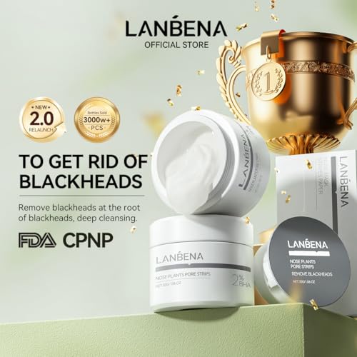 LANBENA 2.0 Blackhead Nose Plants Pore Strips(1.03 Oz), 60pcs Nose Strips for Blackhead Mask, Deep Cleansing Peel off Mask, Black Head Remover Mask
