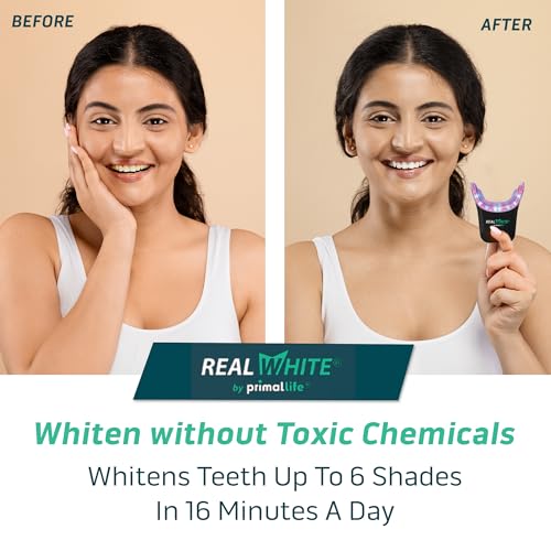 Primal Life Organics V4 Real White Red/Blue LED Light Teeth Whitening System - Includes 20 Treatments