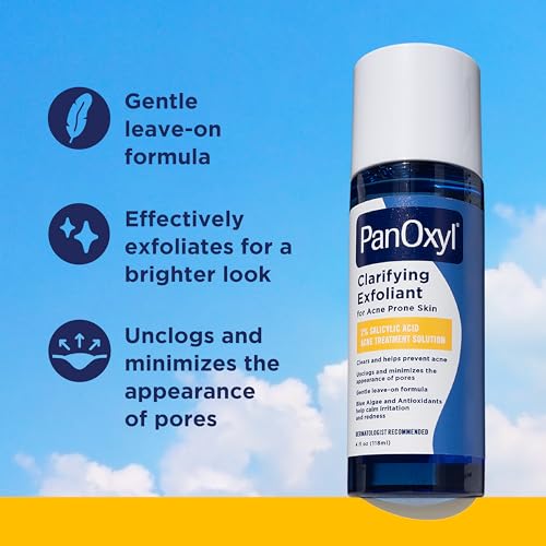 PanOxyl Clarifying Exfoliant with 2% Salicylic Acid, BHA Liquid Exfoliant for Face, Unclogs, Minimizes Appearance of Pores, Blue Algae and Antioxidants Help Calm Redness, For Acne Prone Skin, 4 fl oz