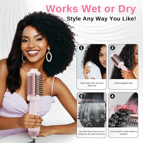 4-in-1 Blow Dryer Brush & Hair Straightener - NOVUS Ionic Hot Air Styler with Titanium Barrel, Volumizer for Frizz-Free Smoothing, Blowout Tool for All Hair Types (Pink)