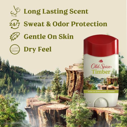 Old Spice Dry Feel Antiperspirant Deodorant for Men, 24/7 Freshness, 24/7 Sweat & Odor Protection, Gentle on Skin with Skin Conditioners, Timber with Sandalwood + Cypress Scent, 2.6 oz