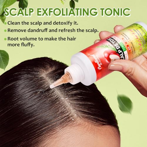 Rosemary & Apple Scalp Exfoliating Tonic - Scalp Detox Serum Deep Cleansing & Clarifying Treatment for Buildup, Dry Flaky Scalps - Soft Silicone Hair Scalps Massager Shampoo Brush for All Hair Types