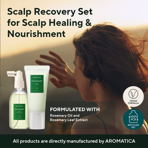 AROMATICA Rosemary Root Enhancer And Scalp Scrub Korean Hair Care Set - Rosemary Water Spray and Scalp Exfoliator for Dry Scalp Treatment, Rosemary Oil Scalp Care, valentines day gifts