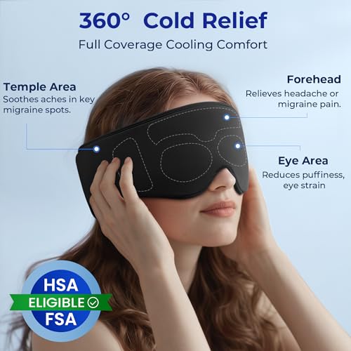 Migraine Relief Gel Eye Mask：FSA/HSA Eligible Cold Compress for Puffy Eyes, Headache & Surgery Recovery – Reusable Cooling Sleep Mask, Eye Care – Soft Ice Pack for Tension and Stress Relief (Black)