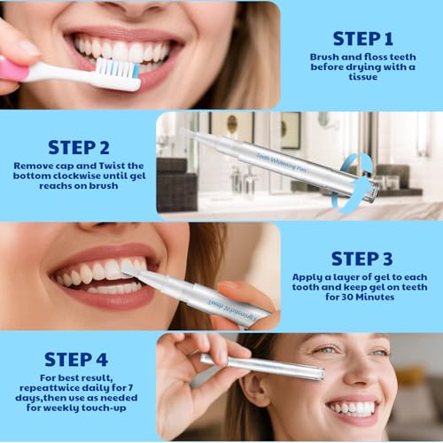 Teeth Whitening Pen - Effective Stain Removal Teeth Whitening Gel Kit, Pro No Sensitivity Teeth Whitener for Bright White, Travel-Friendly, Mint (0.11 Fl Oz (Pack of 4))