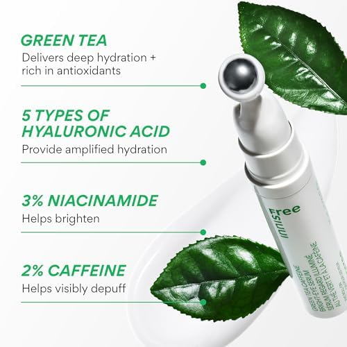 Innisfree Green Tea Caffeine Depuffing Eye Serum with Niacinamide, Cooling Korean Eye Roll-On for Hydration and Brightening
