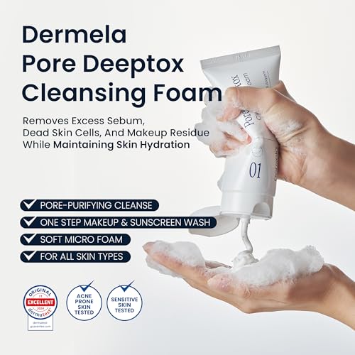 Pore Deeptox Cleansing Foam, Black Charcoal + BHA & Succinic Acid, One-Step Pore-Purifying Cleanser, 10-Weight Hyaluronic, 4.06 fl oz (120 mL) | Korean Face Wash for Oily & Sensitive Skin