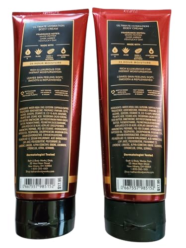 Bath & Body Works Men's Bourbon Ultimate Hydration Body Cream 8 Ounces Pack of 2
