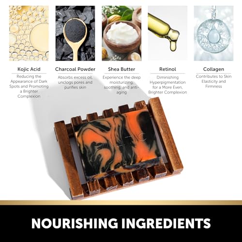 VALITIC Charcoal Kojic Acid Turmeric Black Soap Bar Dark Spot Remover for Body or Face Wash - 2 Pack and African Net Sponge