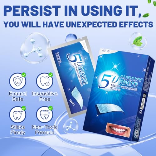 5D Sensitive Teeth Whitening Strips 42Pairs (84Strips) - Professional Enamel-Safe Formula, Fast Stain Removal for Coffee Drinkers & Smokers, Sensitivity-Free Whitening Kit