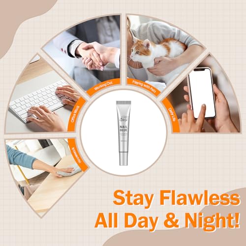 10g Nail Glue for Press On Nails - Super Strong, Quick Drying, Long Lasting Adhesive for Fake Acrylic Nails & Tips, No UV Light Needed, Includes Nail Glue Remover for Press On Tips