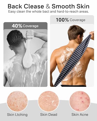 Yiclick 2 Pack Exfoliating Washcloth Towel - Body Scrubber Exfoliator, Loofah Sponge, Korean & Japanse & African Net Sponge Rag - Back Scrubber Washer for Use in Shower Bath