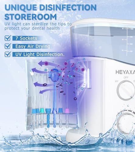 Water Dental Flosser for Teeth Cleaning with 1000ML Large Capacity and UV Storage, 10 Adjustable Pressure Electric Oral Irrigator with 7 Jet Tips for Home Use, Gums, Braces (Ivory White)