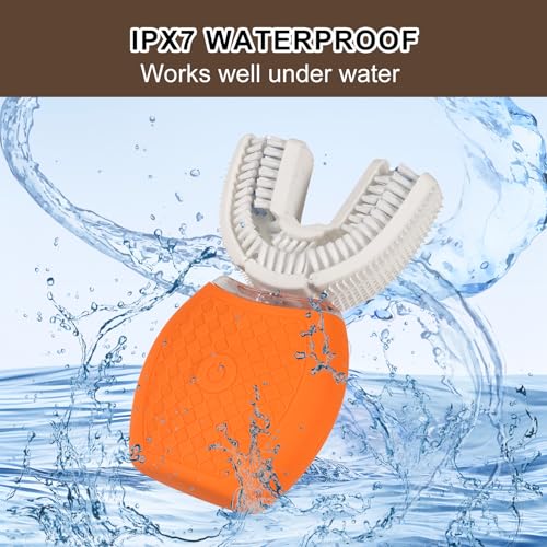 Electric U Shaped Toothbrush for Adult,360 Degree Automatic Cleaning, Ultrasonic Tooth Brush has 23760 Nylon Bristles and 3 Modes Standard, Fast, Ultra Fast(Orange)