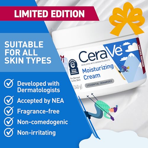 CeraVe Après Ski Moisturizing Cream, Body and Face Moisturizer for Dry Skin, Hyaluronic Acid and Ceramides, Daily Moisturizer, Oil-Free, Fragrance Free, Non-Comedogenic, Limited Edition, 12 Ounce