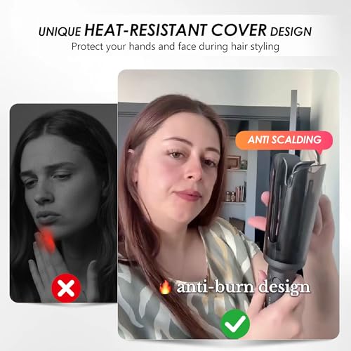 Automatic Rotating Curling Iron, Hair Curler with 3 Temps Fast Heating, 2-Way Rotating 1 Inch Curling Wand, Ceramic Coating, Ionic, Anti-Scald, Anti-Tangle, Dual Voltage Auto Shut-Off (Gray)