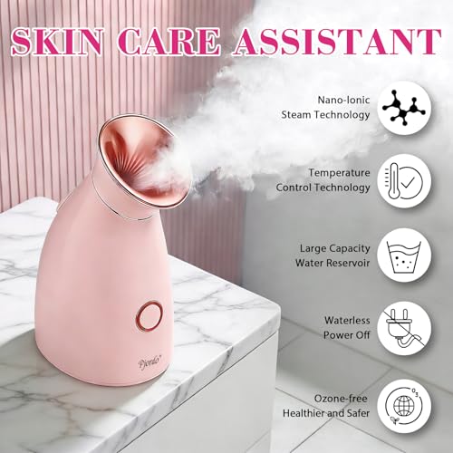 Facial Steamer Spa Kit, 12 Skin Care Tools & 5 Jelly Mask Powder, Nano Ionic Steamer for Facial Deep Cleaning Unclog Pores Sinuses, Warm Mist Humidifier for Home SPA, Valentines Gifts for Women