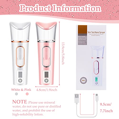 2 Pieces Handy Nano Mist Sprayer with Skin Analyzer Moisture Tester Portable Nano Facial Mister Face Steamer Atomization Mini Eyelash Extensions USB Rechargeable Moisturizing & Hydration for Skin Care