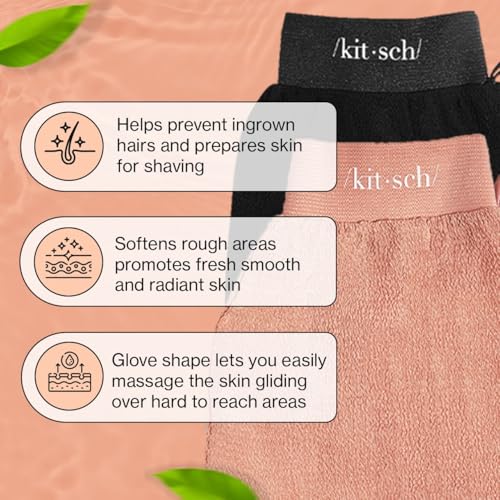 Kitsch Exfoliating Gloves 2pc – Korean Exfoliating Mitt & Deep Exfoliating Body Scrubber for Shower, Bath | Body Exfoliator, Dead Skin Remover | Skin Care for Smooth, Renewed Skin - Black & Terracotta