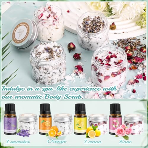 Body Scrub Making Kit- Make Your Own Salt Body Scrub with Almond Oil, Essential Oils, Moisturizing and Exfoliating Dry Skin Hand Foot DIY Organic Body Scrubs Christmas Gifts For Women & Men