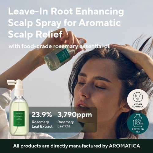 AROMATICA Rosemary Root Enhancer And Scalp Scrub Korean Hair Care Set - Rosemary Water Spray and Scalp Exfoliator for Dry Scalp Treatment, Rosemary Oil Scalp Care, valentines day gifts
