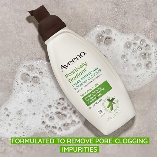 Aveeno Clear Complexion Foaming Oil-Free Facial Cleanser with Soy Extract & 0.5% Salicylic Acid, Acne Treatment Face Wash for Acne-Prone Skin, Sulfate-Free & Hypoallergenic, 6 fl. oz