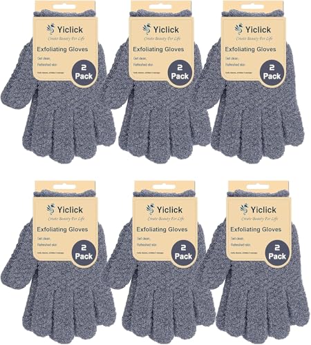 Yiclick 12Pcs Heavy Exfoliating Gloves, Body Scrub Glove For Shower Bath, Body Scrub Exfoliator, Exfoliating Body Scrubber for Bath Shower Exfoliation, Exfoliate Sponge Loofah Washcloth Mitt Men Women