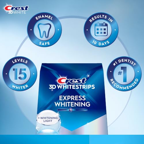 Crest 3D Whitestrips Express Whitening + LED Light – Teeth Whitening Kit, 1 Light + 10 Treatments, Each with 1 Upper/1Lower, 20 Strips – Crest 3DWhite Teeth Whitening Strips