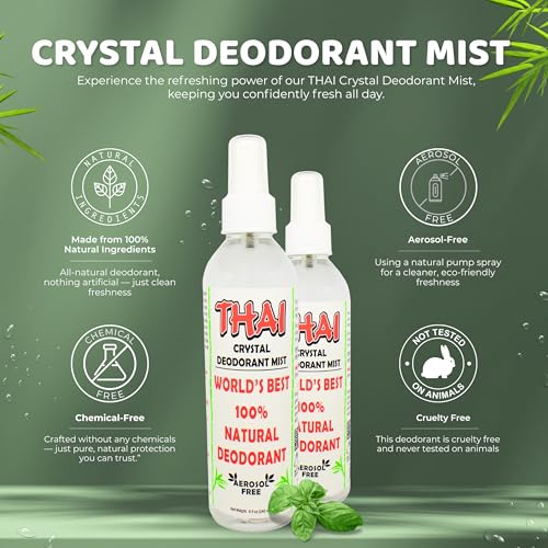 Thai Deodorant Stone Crystal Mist Natural Deodorant Spray 8 oz. Bundle, Pack of 2