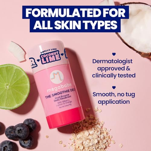 Megababe Daily Deodorant -The Smoothie Deo with 72 hour Odor Protection | Coconut & Fruit Enzymes | Aluminum-Free, All Natural | 2.6 oz