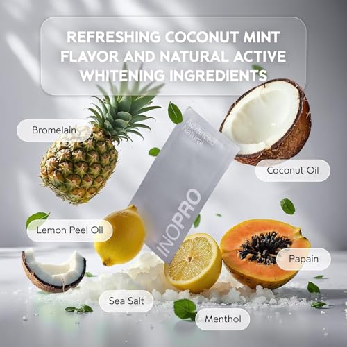InoPro Natural Teeth Whitening Strips Kit 21 Treatments - Sensitive Teeth Whitener, Peroxide Free with Papain, Bromelain, Coconut Oil, White Strips for Teeth Whitening (42 Strips)