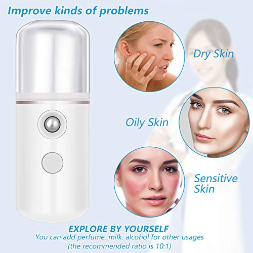 Mudder 8 Pieces Nano Sprayer Facial Mister Portable Mini Face Mist Atomization USB Rechargeable 30ml Face Steamer for Skin Care Eyelash Extensions Daily Makeup