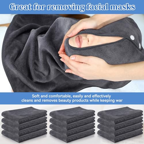 VitalCozy 12 Pieces Facial Towels Split Design Soft Esthetician Towels Removing Spa Microfiber Face Cloth for Home Salon Facial Steam Massage and Cleansing(Dark Gray)