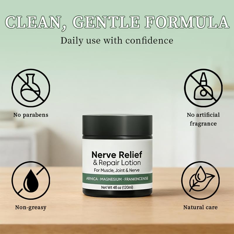 Nerve Relief Cream with Arnica, Daily Comfort & Nourishing Lotion for Hands, Feet, Knees, Neck & Back, with Magnesium Cream Formula, 3.5 oz (1 Pack)