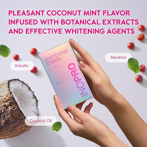 InoPro Teeth Whitening Strips 21 Treatments Kit - Teeth Whitener, Peroxide Free, Green White Strips for Teeth Whitening with Arbutin, Coconut Oil, Deep Stains Removal (42 Strips)