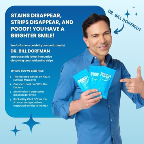 POOOF! by Dr. Bill Dorfman - Dissolving Teeth Whitening Strips, 12% Hydrogen Peroxide for Professional Teeth Whitening, New Improved Formula, Zero Sensitivity Formula, Fresh Mint (10-Day Treatment)