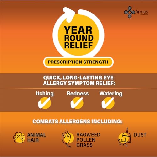 Armas Allergy Eye Drops, Itch Relief, Works in Minutes, Relief for Up to 12 Hours, Prescription Strength, Ketotifen Antihistamine Solution, 30 Day Supply, 0.17 Fl Oz