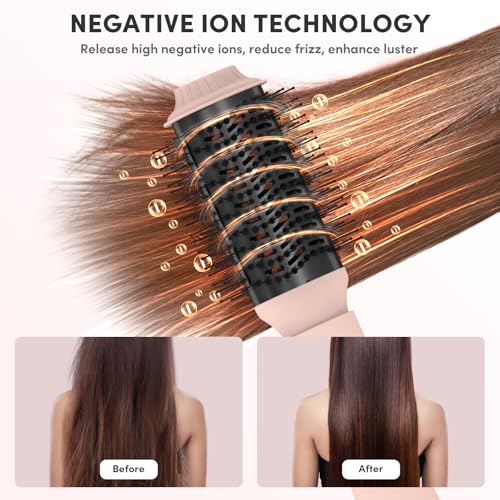 Hair Dryer Brush 6 in 1 Hot Air Styler, 110,000 RPM High-Speed Negative Ionic Blow Dryer, Auto-Wrap Curlers, Paddle Brush for Fast Drying, Curling, Straightening, Volumizing with Storage Case Pink
