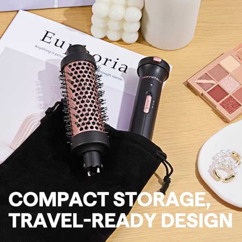 Wavytalk Thermal Brush, 1 1/2 inch Heated Round Brush with Detachable Head, Velvet Pouch and Dual Voltage for Travel, Easy to Create Blowout Look, Rose Gold