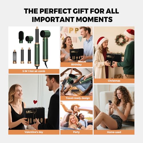5 in 1 Blow Dryer Brush, Upgrade Hair Dryer Brush Set Negative Ion Air Styler Curling Wrap Air Curler, Hot Air Brush Curling Iron Hair Styling Tools As A Gift for Straight/Curl/Dry/Smooth