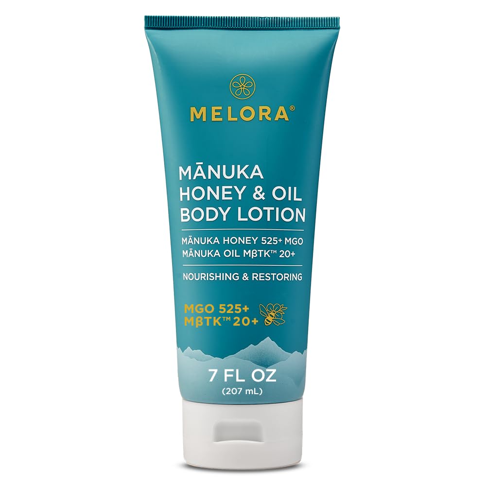 MELORA Manuka Honey Body Lotion (7oz), Moisturizing Lotion with Soothing Manuka Honey & Oil for Dry, Very Dry, Sensitive, or Aging Skin – Cream Moisturizer for Women & Men