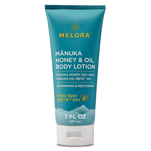 MELORA Manuka Honey Body Lotion (7oz), Moisturizing Lotion with Soothing Manuka Honey & Oil for Dry, Very Dry, Sensitive, or Aging Skin – Cream Moisturizer for Women & Men