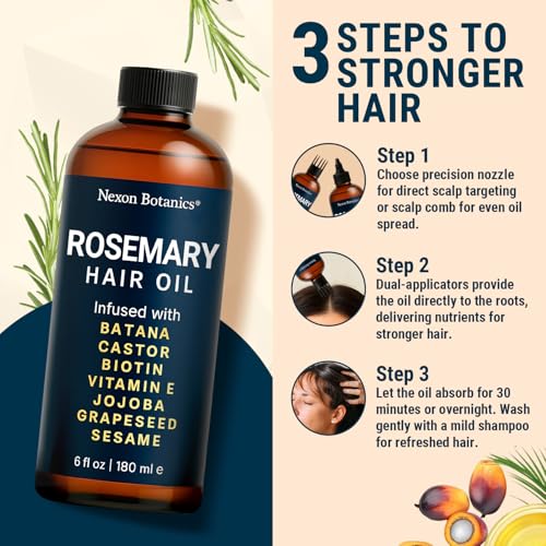 Rosemary Oil for Hair Growth 6 fl oz - Nourishing Blend for Frizz Control, Scalp Refresh & Stronger Hair - Aceite de Romero Para el Cabello - Nexon Botanics