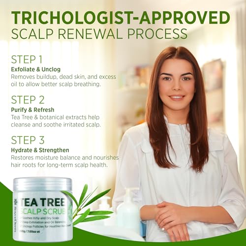 Roycederm Tea Tree Scalp Scrub – Pre-Shampoo Exfoliating Treatment for Dry, Flaky Scalp – Deep Cleansing, Refreshing & Balancing Formula for Healthy-Looking Hair