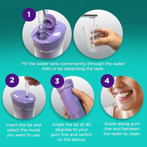GuruNanda Compact Water Dental Flosser, Portable Travel Size Oral Irrigator Flosser with Collapsible 180 ml Tank, Smart Timer, 4 Flossing Modes, TSA-Friendly - Lavender