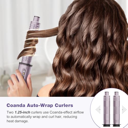 7MAGIC Hot Air Styler Wrap, 7 in 1 Professional Hair Dryer Brush with Auto-Wrap Curlers, Fast Drying Blow Dryer, Volumizing Straightening Styling Multi-Styler No Heat Damage, Travel Case (Purple)