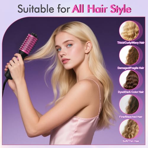 Dual Voltage Travel Hair Dryer Brush (100V-240V), Automatic Hot Air Brush with EU&UK Plug, 2 Inch Oval Barrel One Step Blow Dryer Brush and Negative Ion Anti-frizz Styling Brush